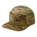 A Multicam 6-panel baseball cap with a flat brim in camouflage print.