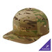 A camouflage Sport-Tek snapback cap on a table with the logo "Grain Gather" on it.