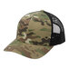 A camouflage Sport-Tek trucker cap with a black mesh back.