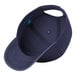 A denim blue baseball cap with a blue logo.