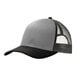 A grey and black Port Authority trucker cap with mesh back.