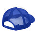 A white 5-panel hat with blue mesh on the front and blue accents.
