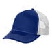 A blue and white Port Authority 5-panel trucker cap.