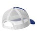 A white and blue Port Authority trucker cap with mesh back.