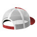 A red trucker hat with white mesh and accents.