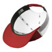 A New Era structured trucker cap with a white front and red mesh back.
