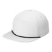 A white hat with a black cord.