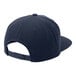 A navy blue 6-panel hat with a black brim and a white logo.