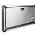 A silver rectangular Bradley Horizontal Recessed Changing Station with a black handle.