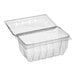 A clear plastic D&W Fine Pack clamshell container with a lid and vented slots.