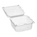 A D&W Fine Pack clear plastic container with a vented lid open.