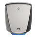 A stainless steel Bradley Aerix+ hand dryer with blue accents.