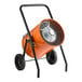 An orange Boltic portable electric salamander heater on a black cart.