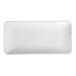 A white rectangular porcelain platter with a curved edge.