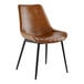 A brown leather Lancaster Table & Seating Mid-Century dining chair with black legs.