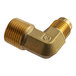 A gold brass L-type flare connector for a pipe.