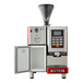 An Astra red automatic coffee machine with a door open and a coffee pot inside.
