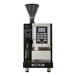 An Astra A2000 bean to cup coffee machine in black and silver with a cup on it and buttons.
