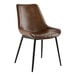 A brown leather Lancaster Table & Seating dining chair with black legs.