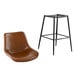 A tall black Lancaster Table & Seating barstool with a tufted cognac vinyl seat.