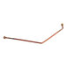A long metal pipe with a red handle and a nut on the end.