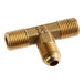 A close-up of a gold Estella Caffe brass connector tee with threaded holes.