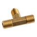 A close-up of a gold Estella Caffe brass tee fitting with threaded connectors.