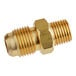 A brass water inlet connector with a gold nut.