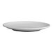 A white HydroZero by Oneida porcelain plate with a black rim.
