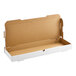 A white cardboard bakery box with the lid open.