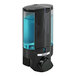 A black and blue Dispenser Amenities Aviva wall mounted soap dispenser.