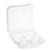 A clear Good Natured cupcake and muffin container with four compartments and a clear lid.