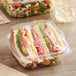 A Good Natured clear plastic container with a sandwich inside, next to a salad.