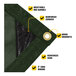 A close up of a green Core tarps with yellow text.