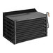 An Avantco condenser coil, a black metal box with spirals and a fan.