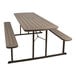 A National Public Seating brown folding picnic table with benches.