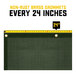 A green Core Tarps polyethylene mesh tarp with reinforced edges and non-rust brass grommets every 24 inches.