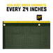 A green Core Tarps mesh tarp with non-rust brass grommets every 24 inches.