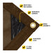 A close up of brown mesh fabric with reinforced edges.