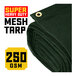 A roll of green heavy-duty mesh tarps with reinforced edges.