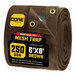 A roll of brown Core heavy-duty weatherproof mesh tarp with a label.