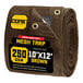 A brown Core weatherproof mesh tarp with reinforced edges.