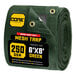 A roll of green Core Mesh Tarp with reinforced edges.