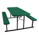 A National Public Seating green picnic table with black metal legs.