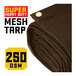 A roll of brown heavy-duty mesh tarp with reinforced edges.