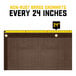A brown Core Tarps mesh tarp with yellow reinforced edges and yellow tape measure over it.