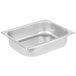 A close-up of a Vollrath stainless steel deli pan with a square edge.