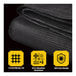 A close up of a black Core Tarps heavy-duty weatherproof mesh tarp.