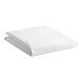A folded white queen size cotton and polyester fitted sheet.