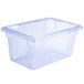 A clear plastic Carlisle food storage box with a blue lid.